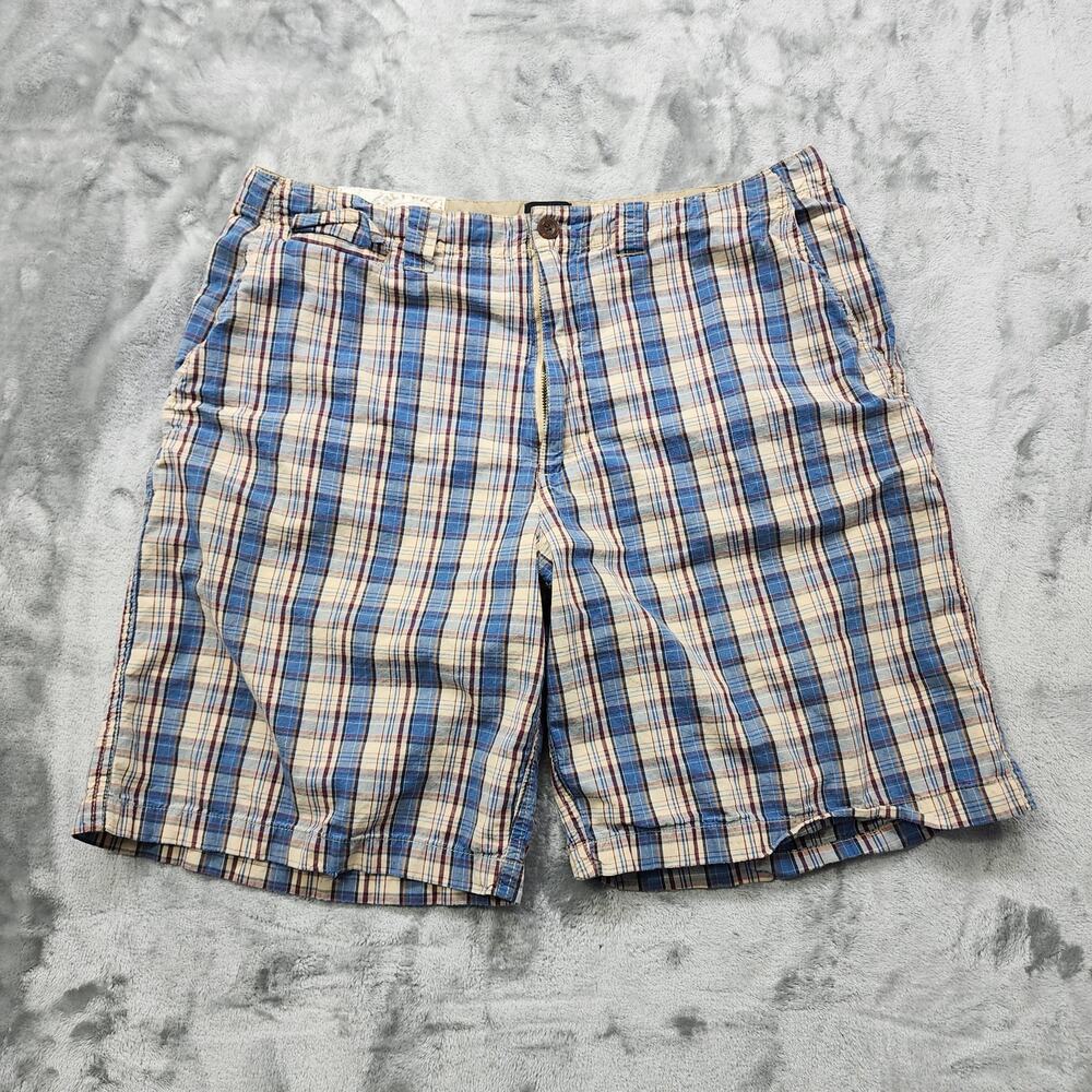 Beverly Hills Polo Club Shorts Mens 36 Plaid Blue Tan Red Cotton Casual Outdoors